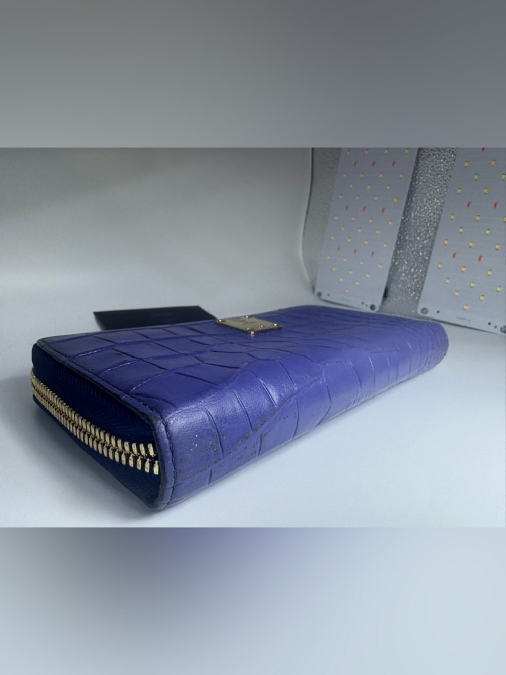 MCM Long Wallet Zip Blue Croc Leather Gold Hardware Continental Wallet Authentic - Picture 2 of 14